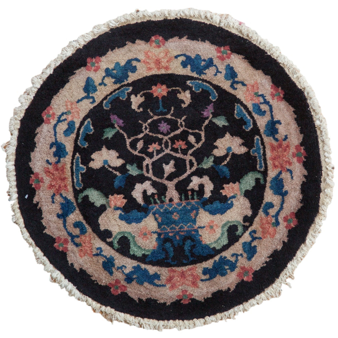Antique Chinese Nichols Art Deco Round Rug Mat — 1930s | 2'4" × 2'5"