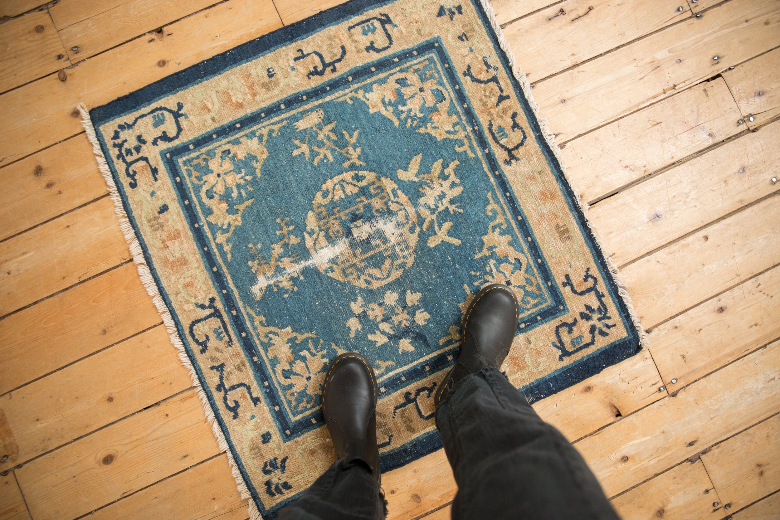 Antique Chinese Peking Square Rug — 1910s | 2'9" × 3'