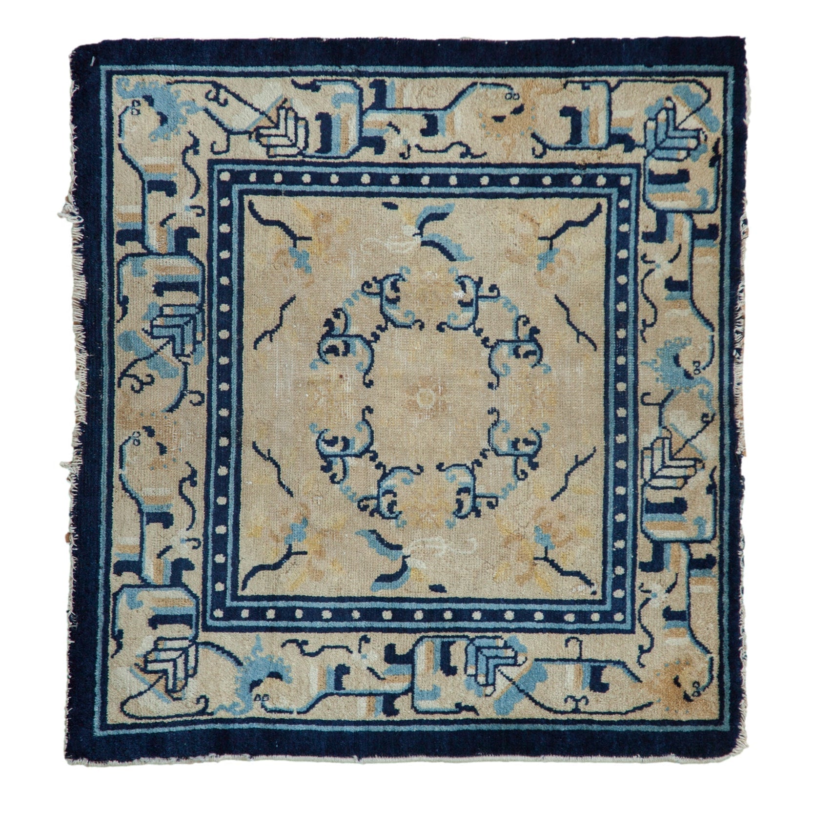 Antique Chinese Peking Square Rug Mat — 1910s | 2'4" × 2'6"