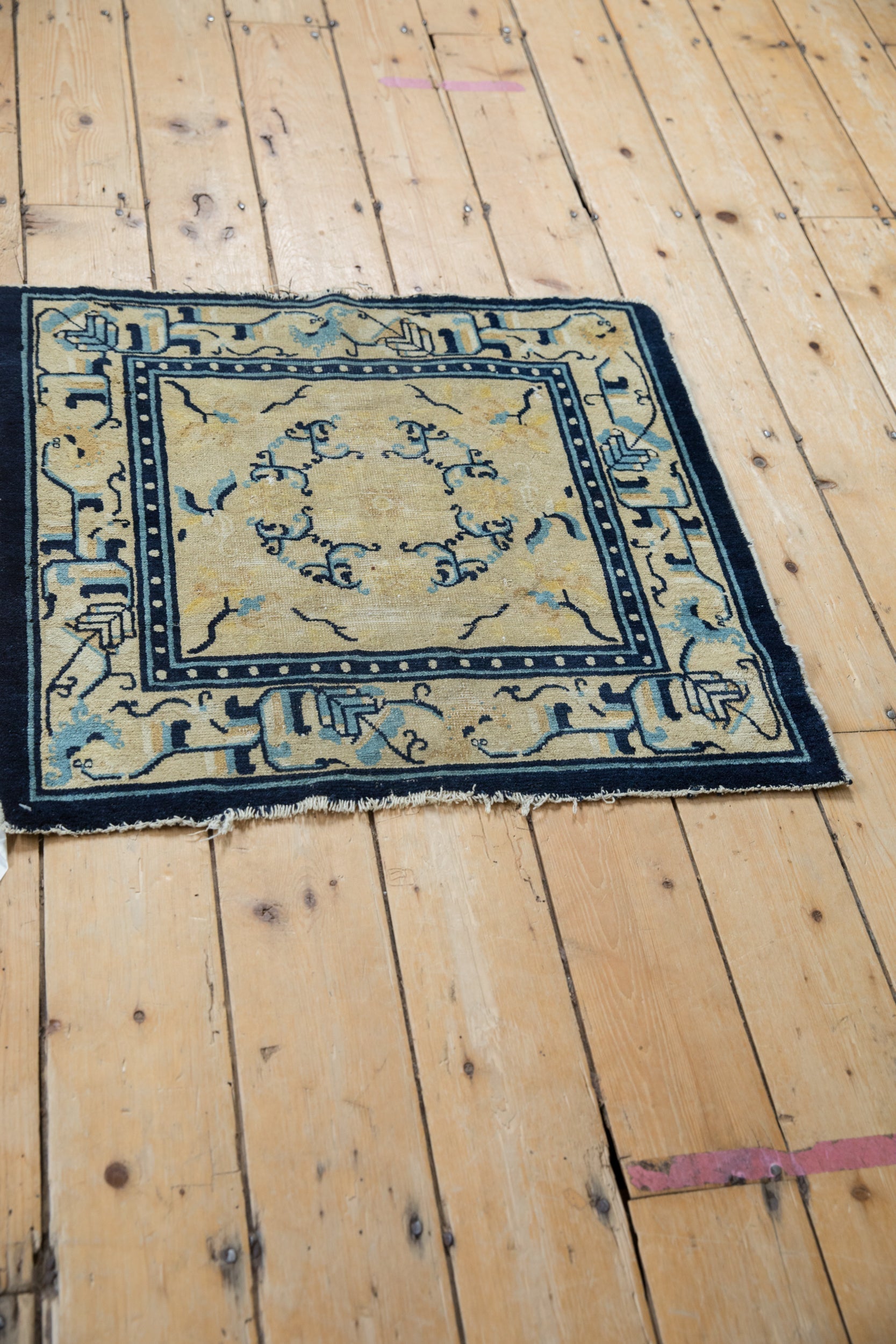 Antique Chinese Peking Square Rug Mat — 1910s | 2'4" × 2'6"
