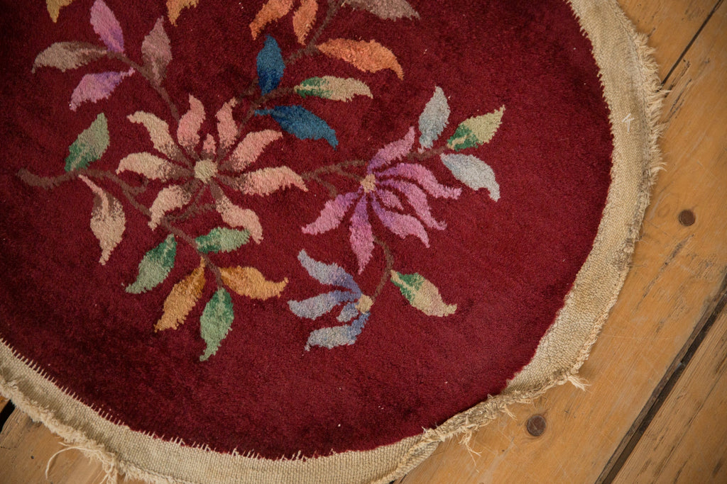 Antique Chinese Art Deco Round Rug Mat — 1930s | 2' × 2'2"