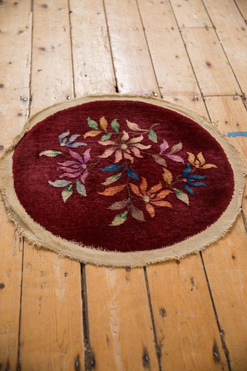 Antique Chinese Art Deco Round Rug Mat — 1930s | 2' × 2'2"