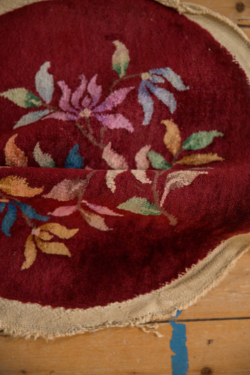Antique Chinese Art Deco Round Rug Mat — 1930s | 2' × 2'2"