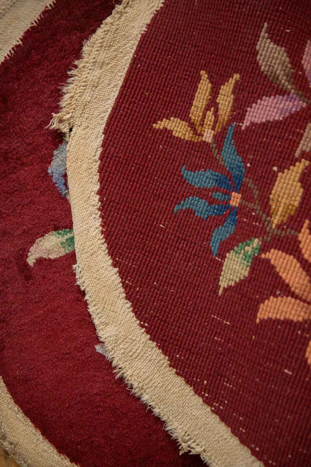 Antique Chinese Art Deco Round Rug Mat — 1930s | 2' × 2'2"