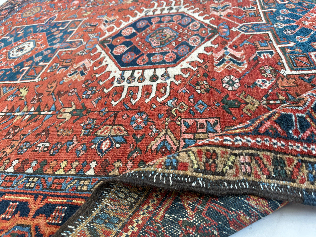 Antique Persian Heriz Carpet, Karaja Style — 1900s | 4'9" x 6'