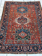 Antique Persian Heriz Carpet, Karaja Style — 1900s | 4'9" x 6'
