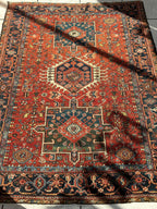 Antique Persian Heriz Carpet, Karaja Style — 1900s | 4'9" x 6'