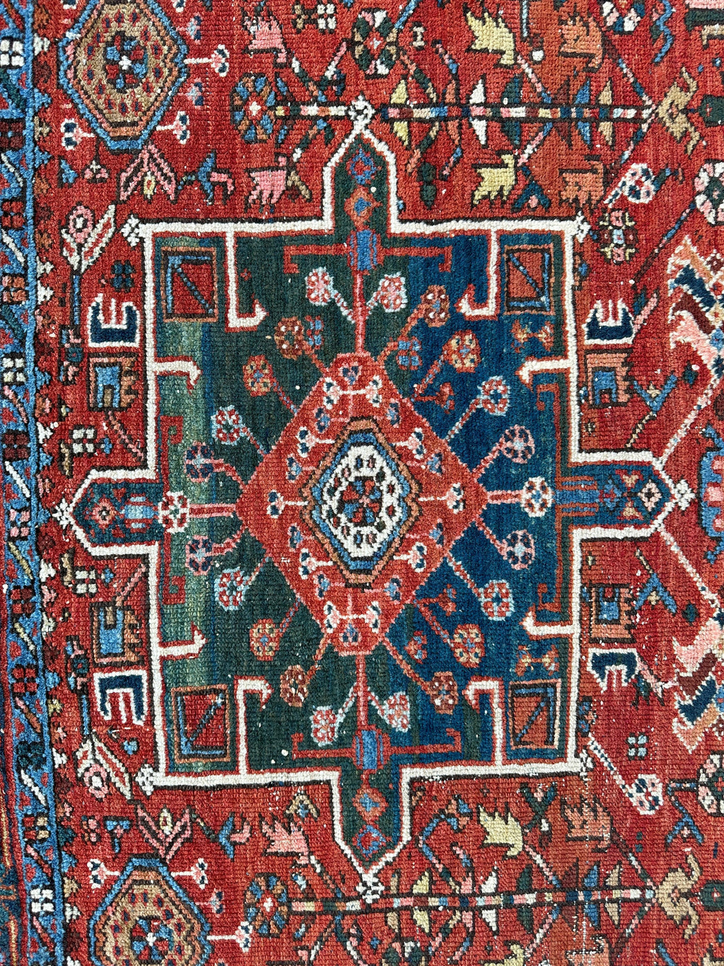 Antique Persian Heriz Carpet, Karaja Style — 1900s | 4'9" x 6'