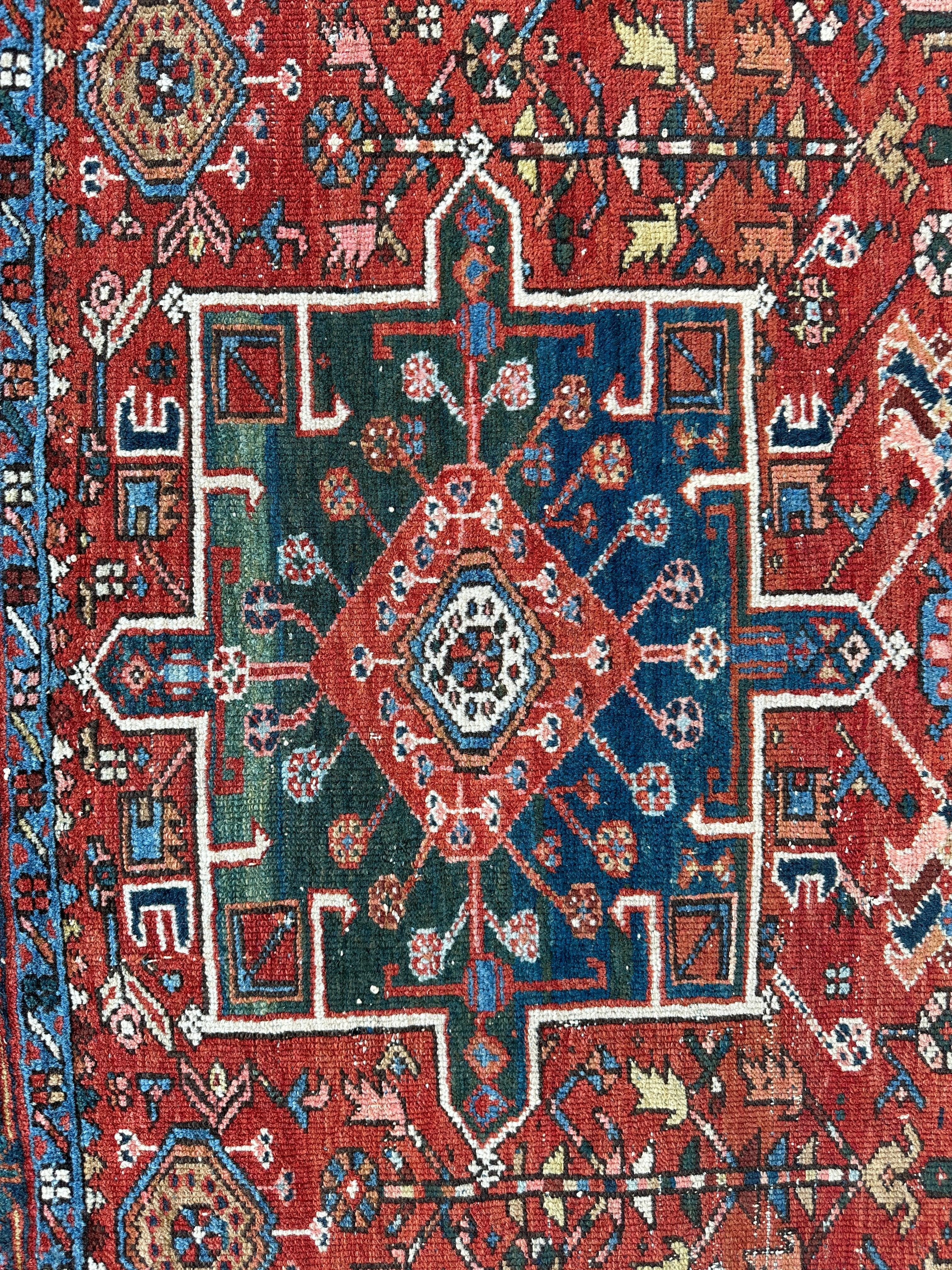 Antique Persian Heriz Carpet, Karaja Style — 1900s | 4'9" x 6'