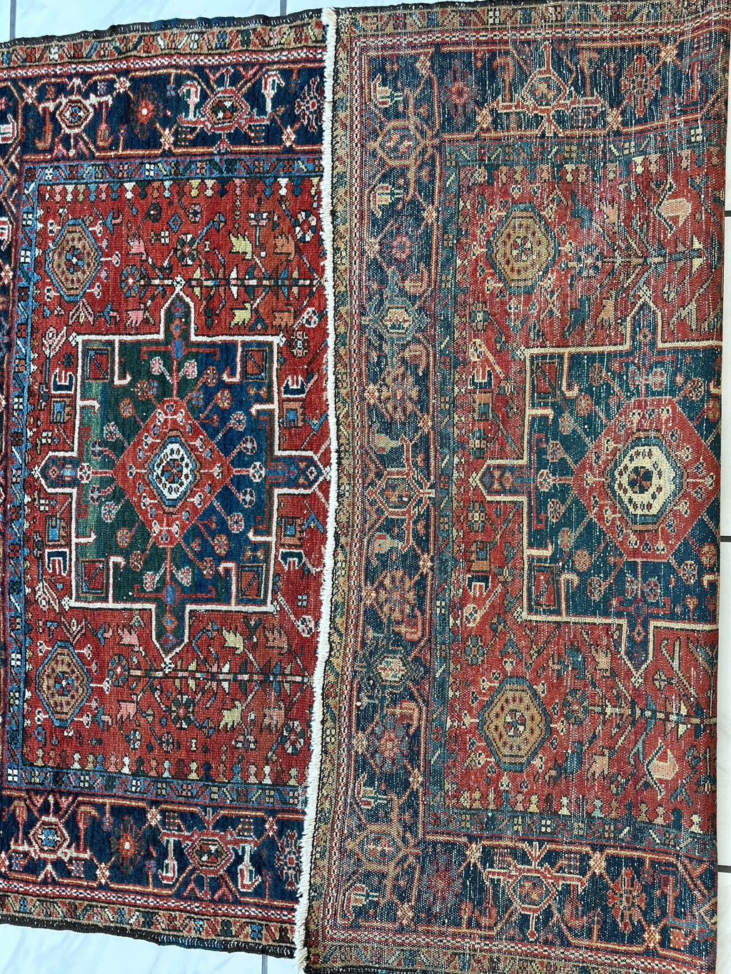 Antique Persian Heriz Carpet, Karaja Style — 1900s | 4'9" x 6'