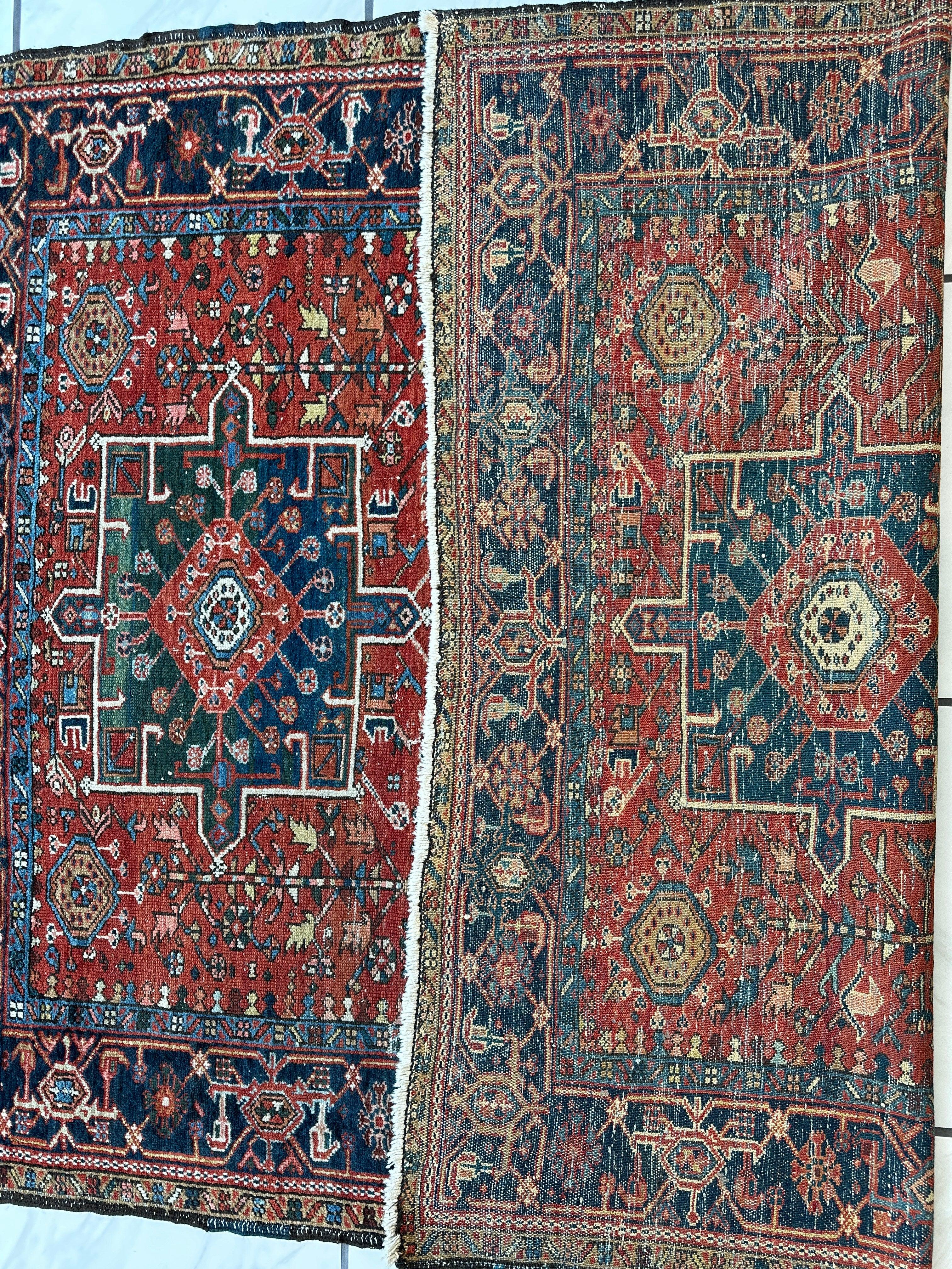 Antique Persian Heriz Carpet, Karaja Style — 1900s | 4'9" x 6'