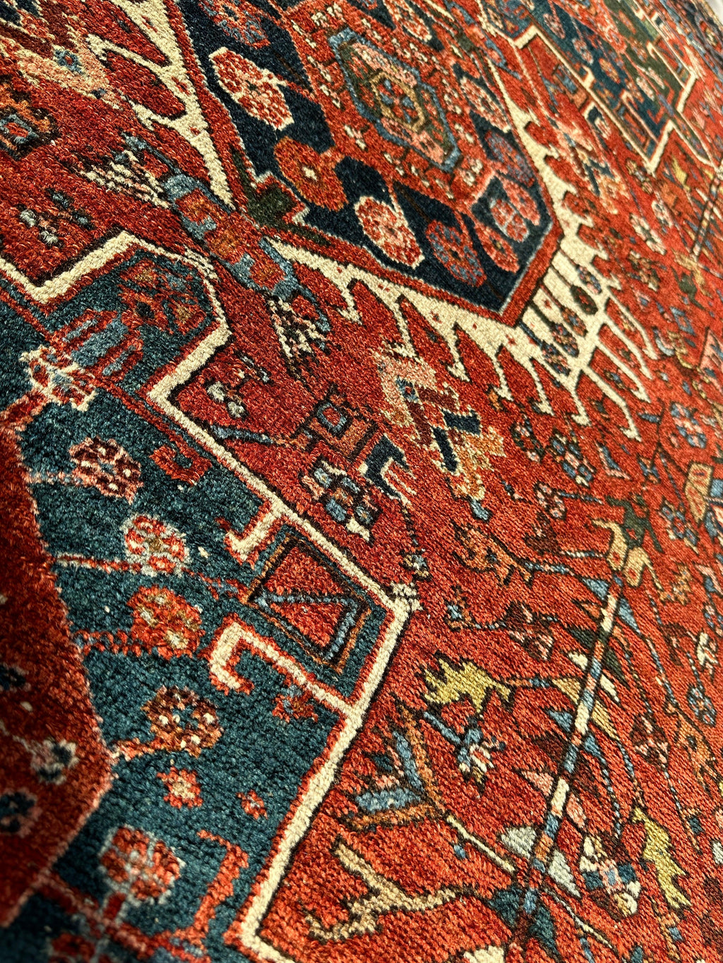 Antique Persian Heriz Carpet, Karaja Style — 1900s | 4'9" x 6'