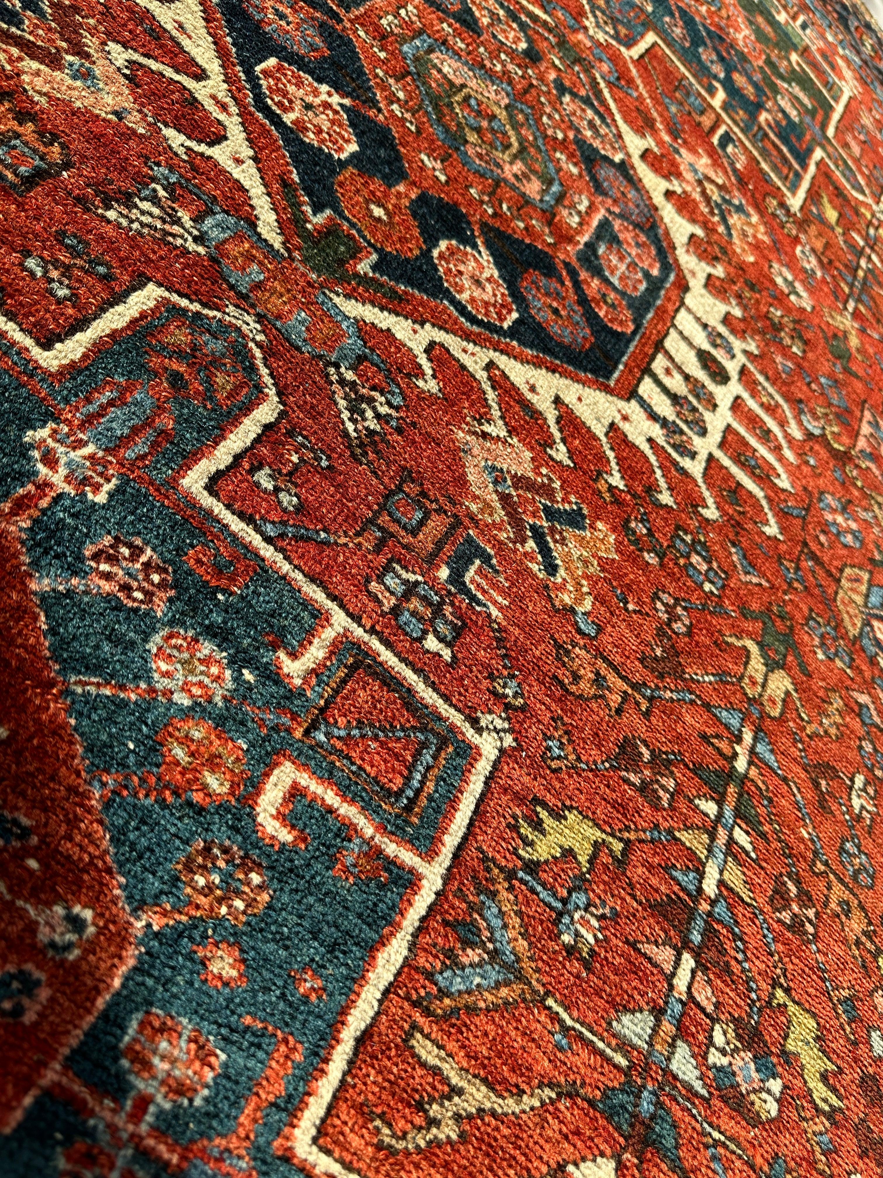 Antique Persian Heriz Carpet, Karaja Style — 1900s | 4'9" x 6'