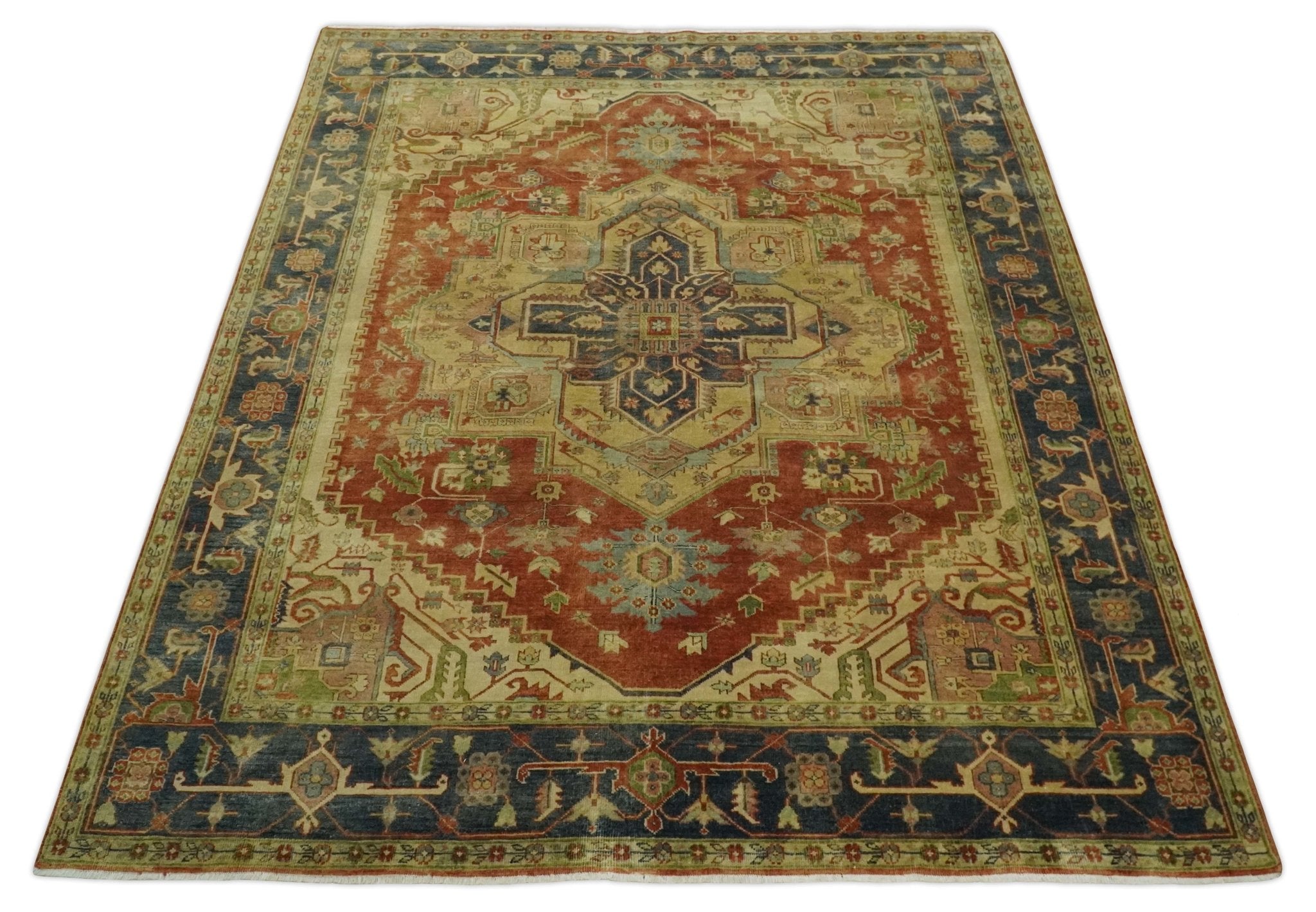 New Indian Heriz Serapi-Style Carpet — Bhadohi | 7'11" x 9'9"