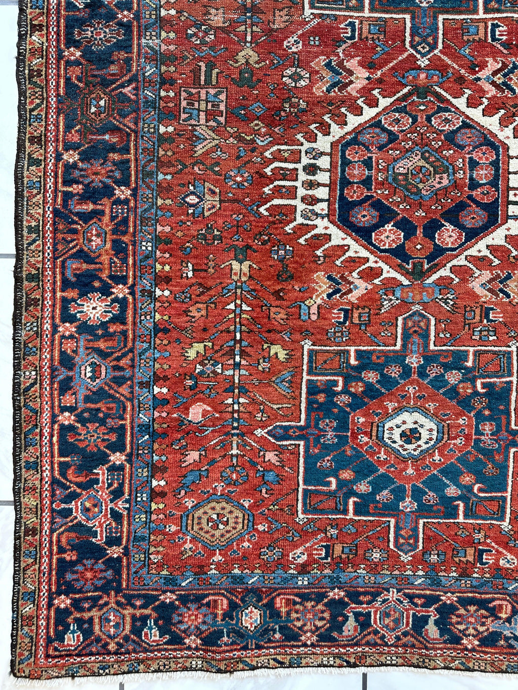 Antique Persian Heriz Carpet, Karaja Style — 1900s | 4'9" x 6'