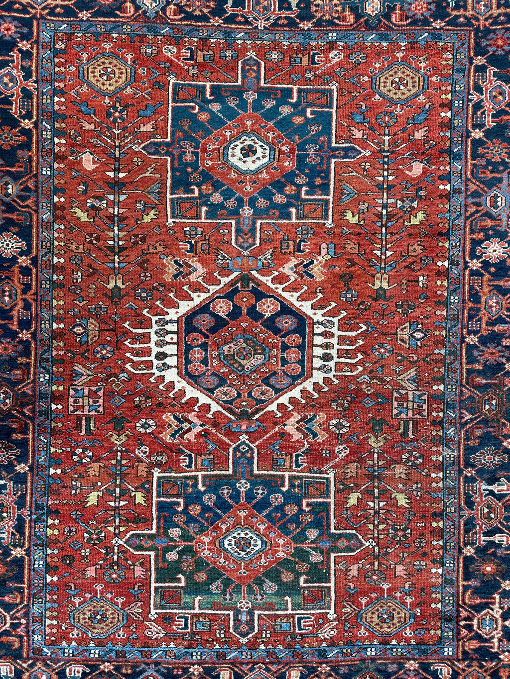 Antique Persian Heriz Carpet, Karaja Style — 1900s | 4'9" x 6'