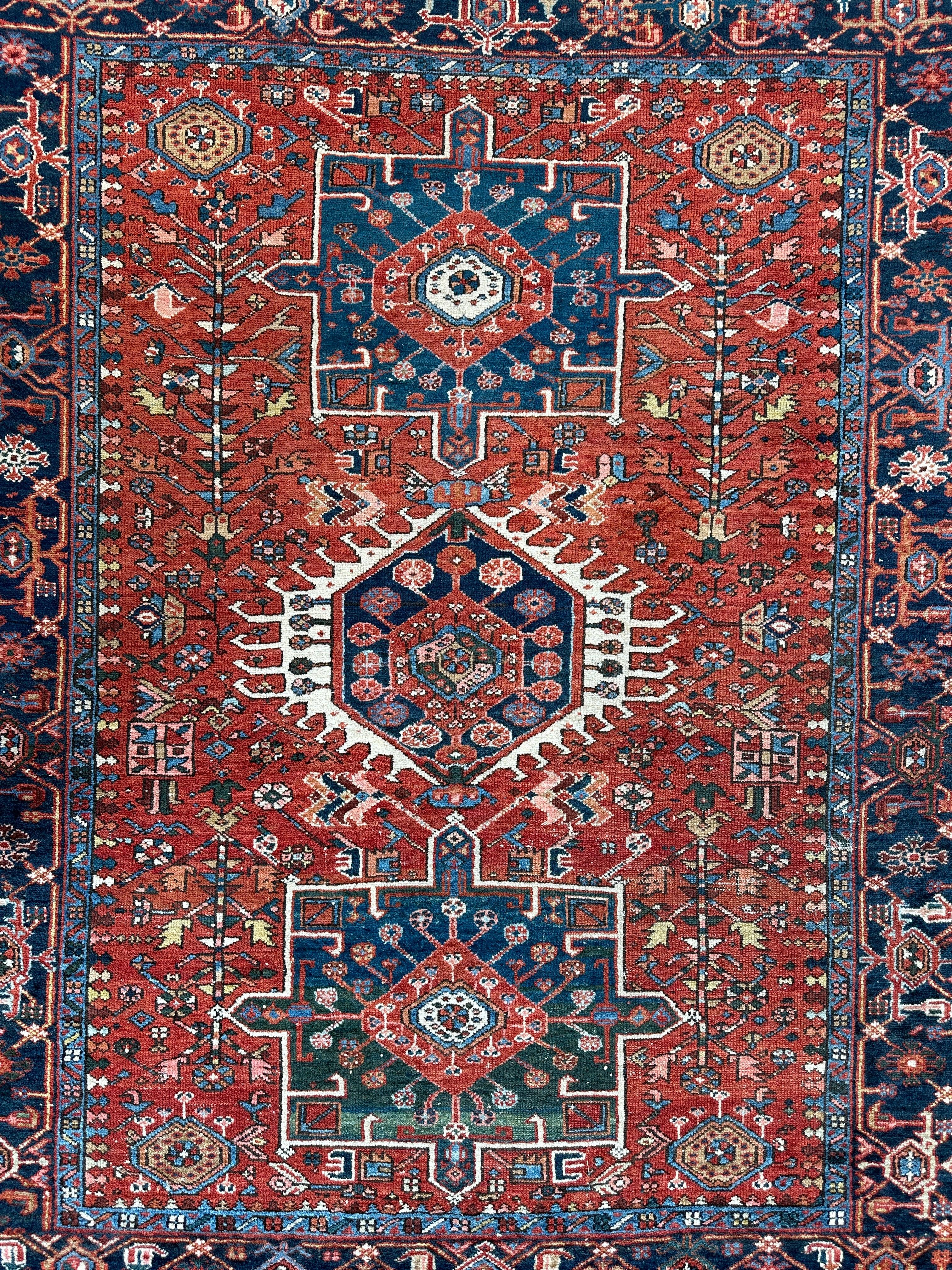 Antique Persian Heriz Carpet, Karaja Style — 1900s | 4'9" x 6'