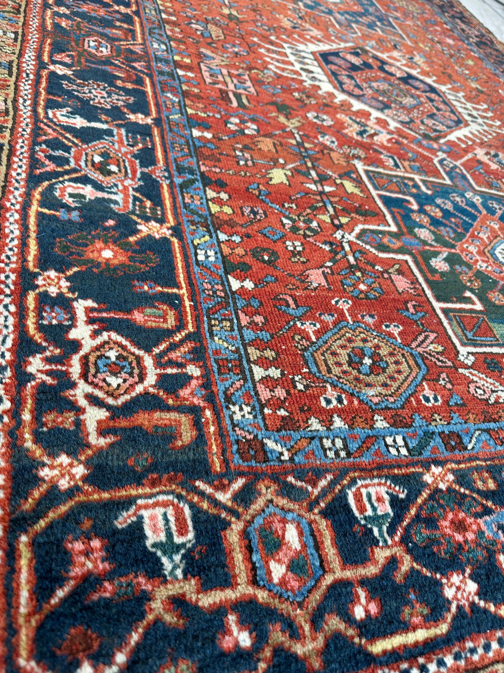 Antique Persian Heriz Carpet, Karaja Style — 1900s | 4'9" x 6'
