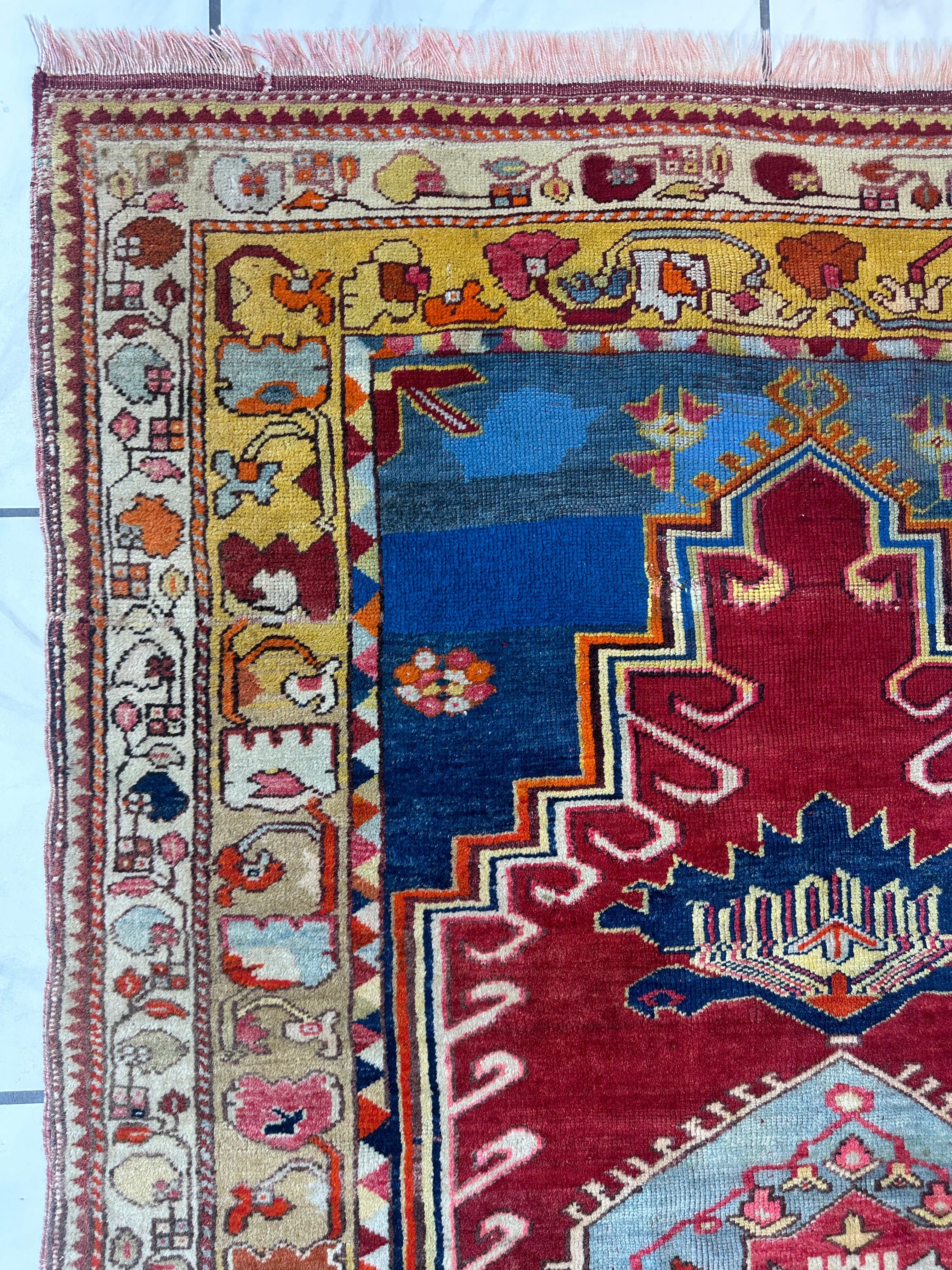Antique Turkish Milas Rug — Pre-1900 | 4'3" x 5'11"