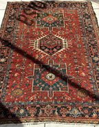Antique Persian Heriz Carpet, Karaja Style — 1900s | 4'9" x 6'
