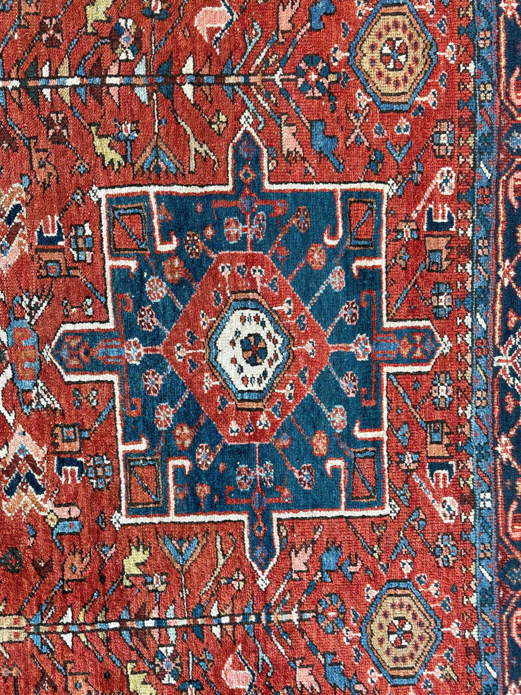 Antique Persian Heriz Carpet, Karaja Style — 1900s | 4'9" x 6'