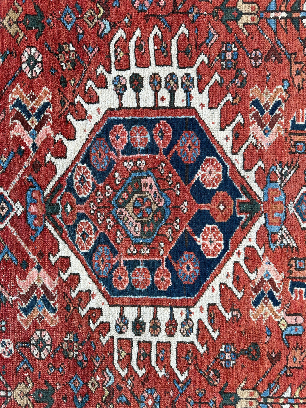 Antique Persian Heriz Carpet, Karaja Style — 1900s | 4'9" x 6'