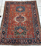 Antique Persian Heriz Carpet, Karaja Style — 1900s | 4'9" x 6'