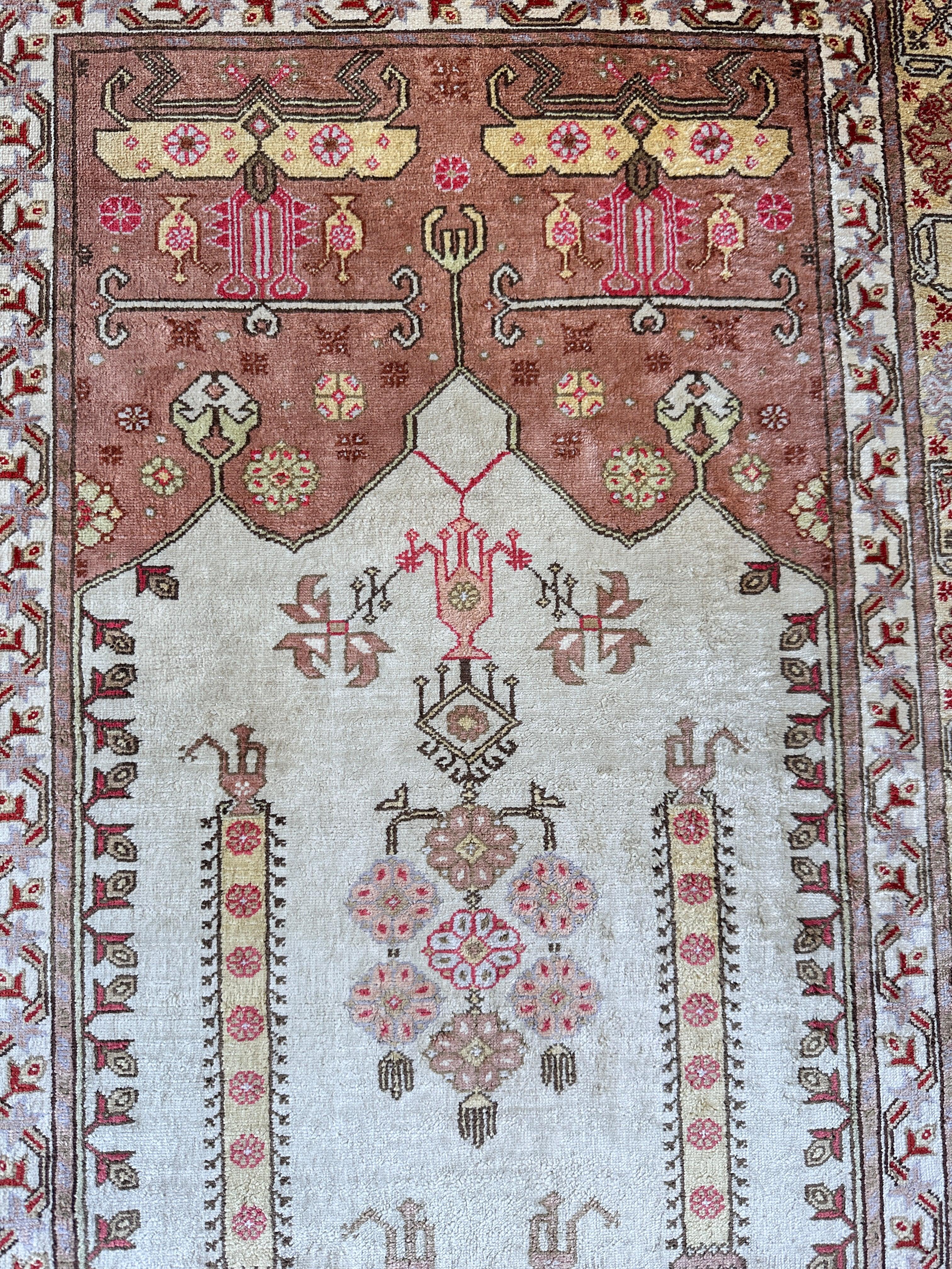Vintage Turkish Kayseri Silk Rug — 1980s | 2'2" x 3'