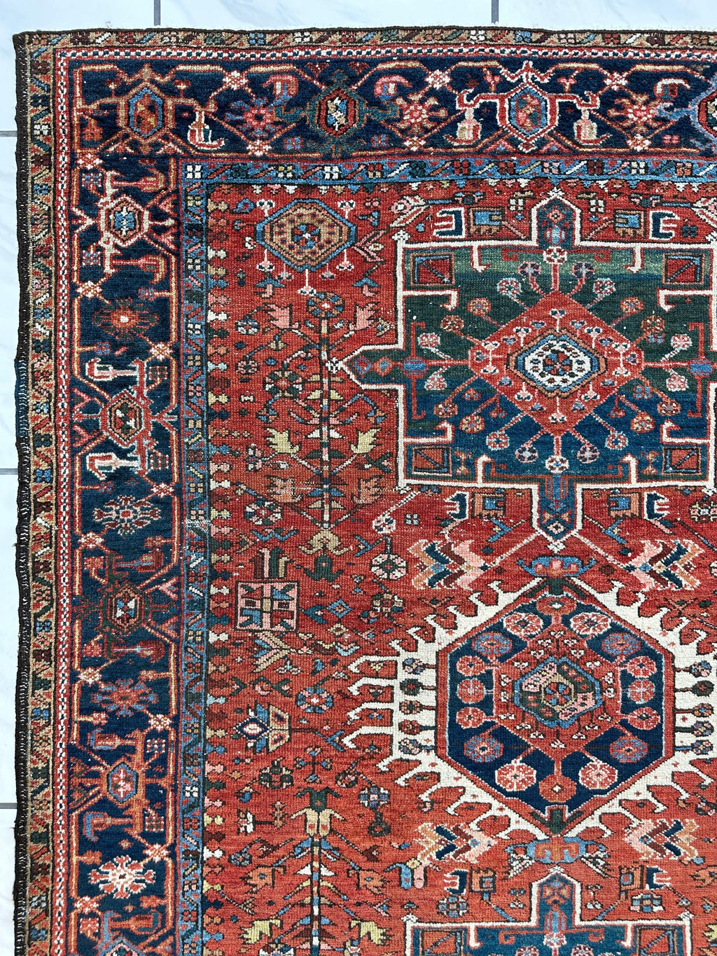 Antique Persian Heriz Carpet, Karaja Style — 1900s | 4'9" x 6'