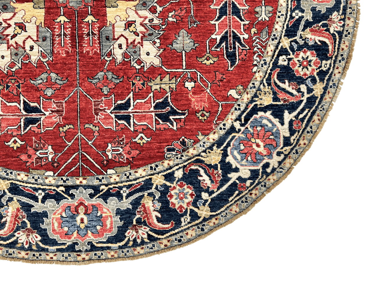 New Afghan Heriz-Style Round Rug — 7' Round