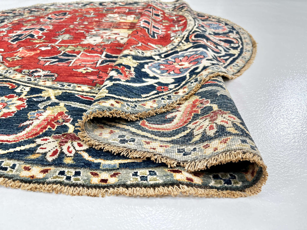 New Afghan Heriz-Style Round Rug — 7' Round
