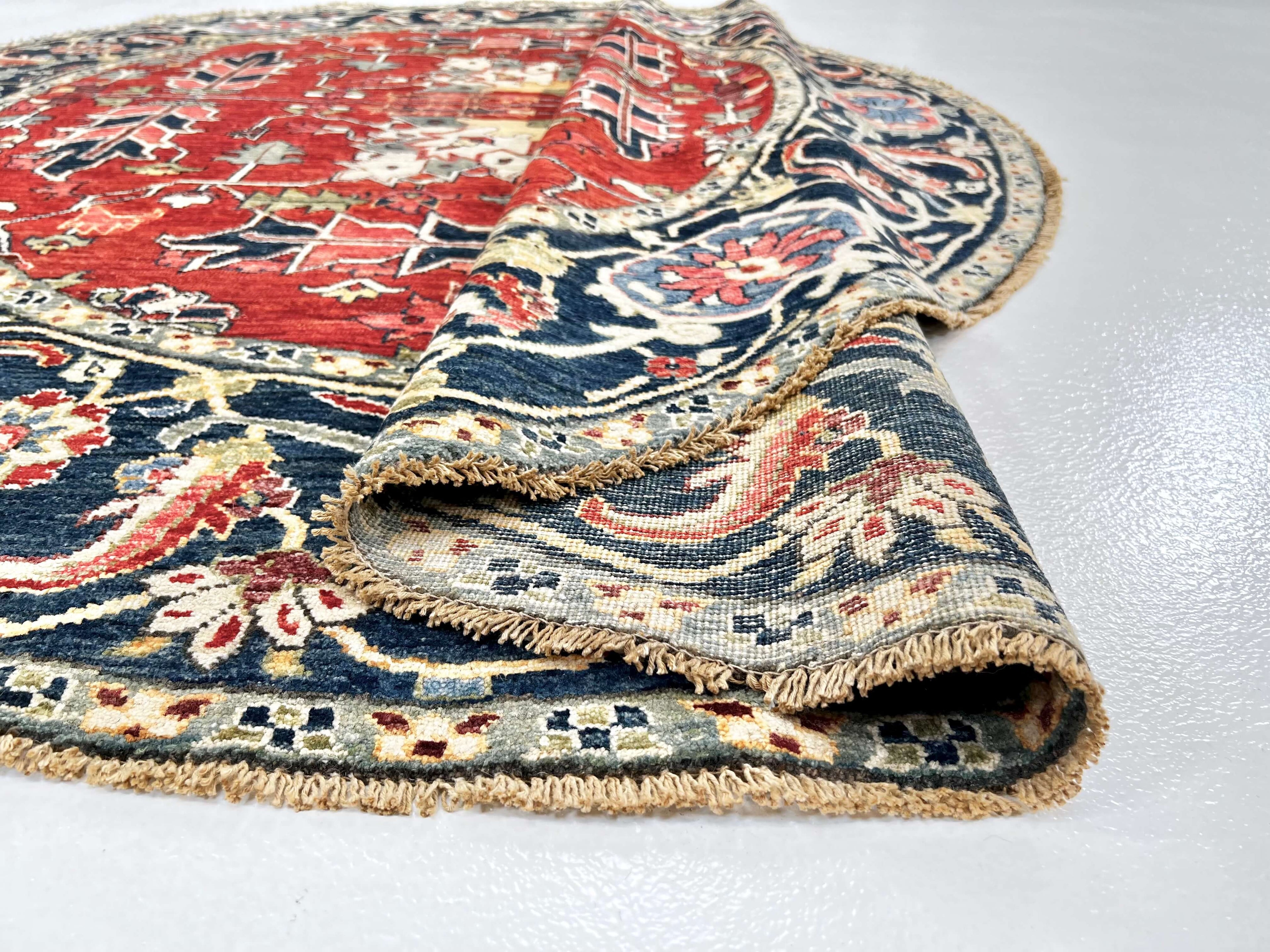 New Afghan Heriz-Style Round Rug — 7' Round