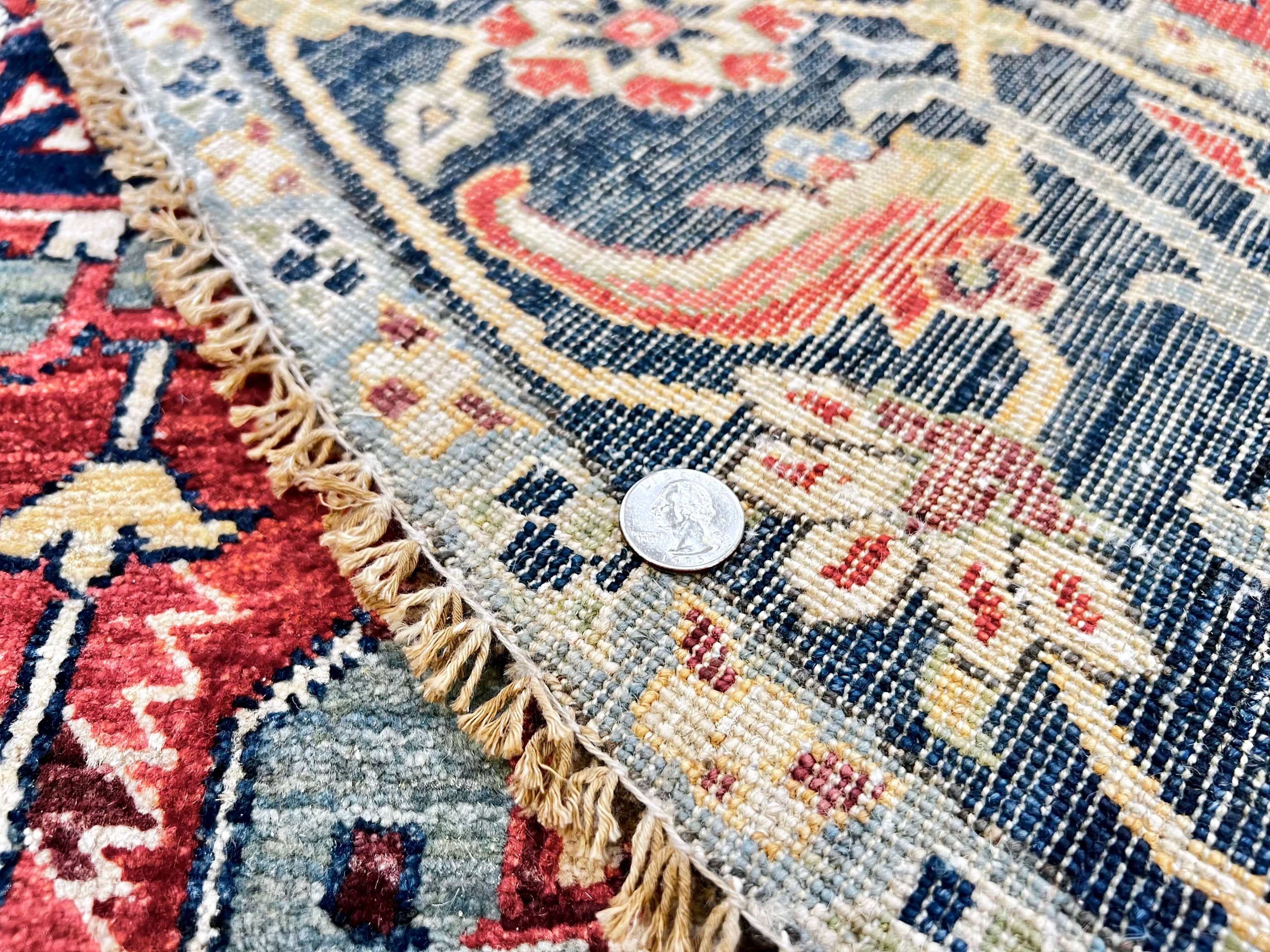 New Afghan Heriz-Style Round Rug — 7' Round