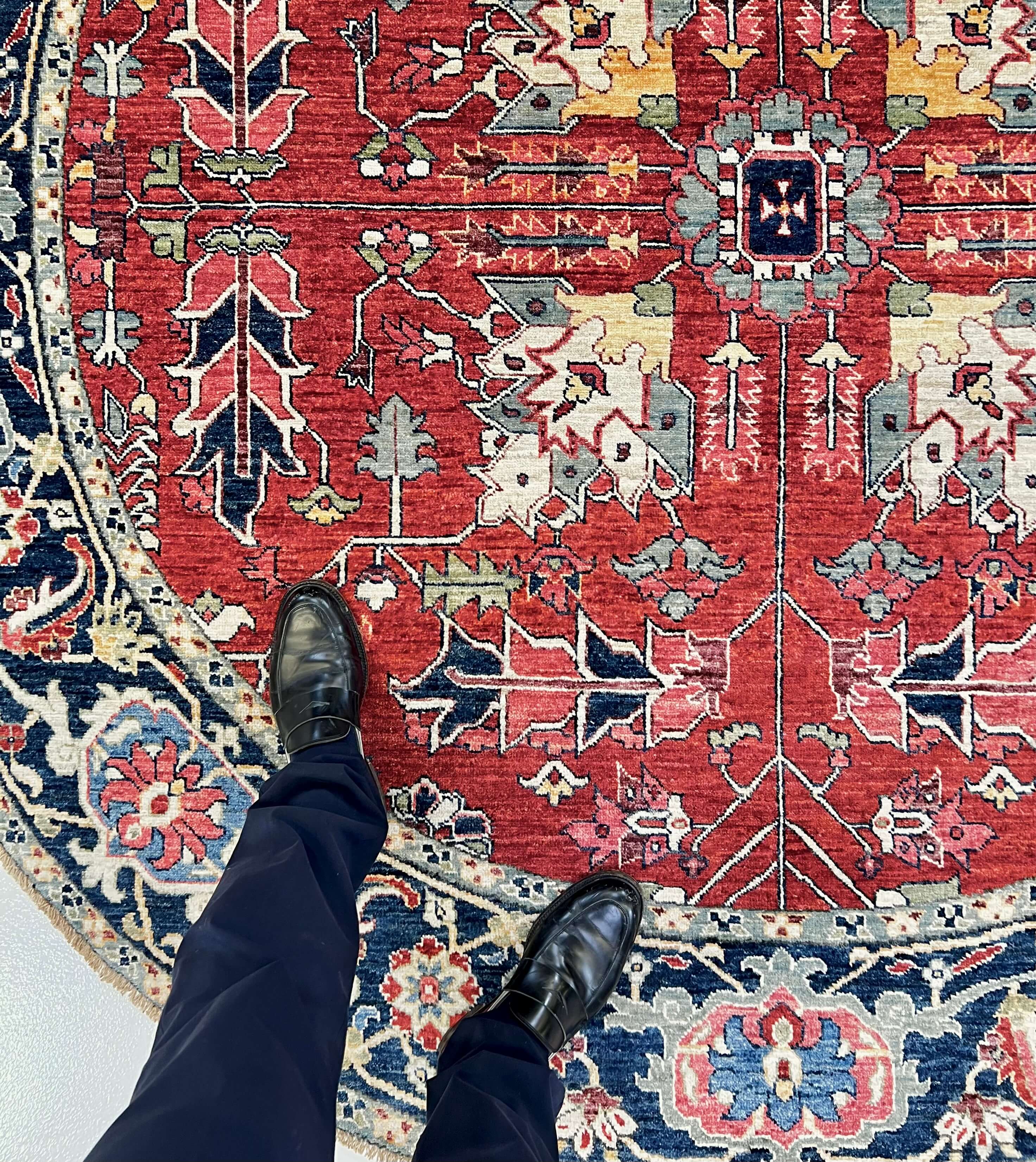 New Afghan Heriz-Style Round Rug — 7' Round