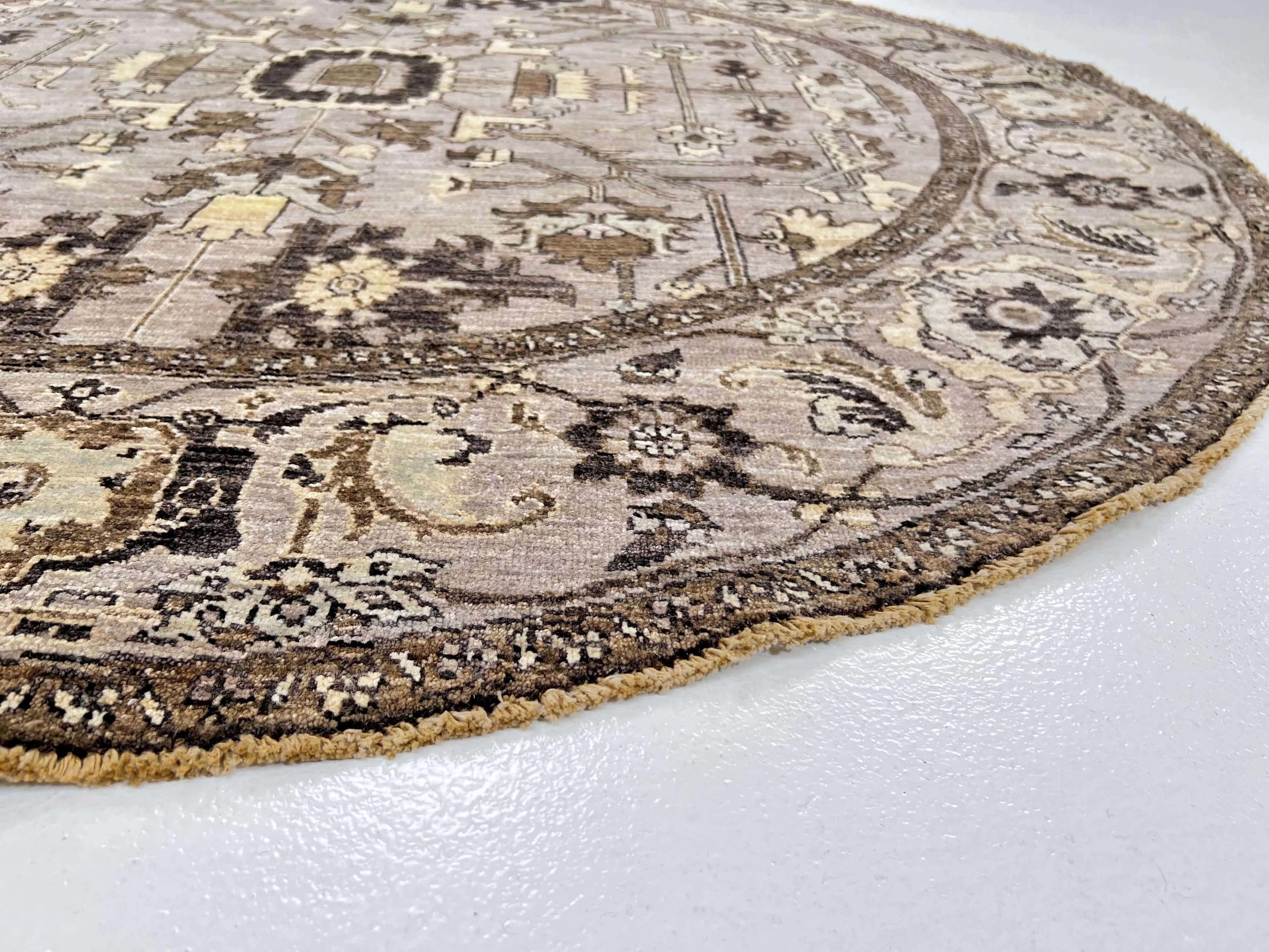 New Afghan Heriz Design Round Rug — 6' Round