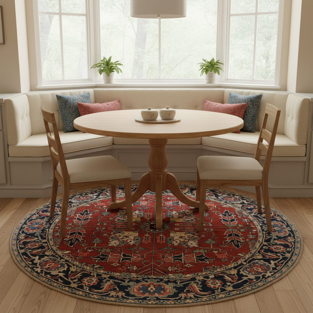 New Afghan Heriz-Style Round Rug — 7' Round