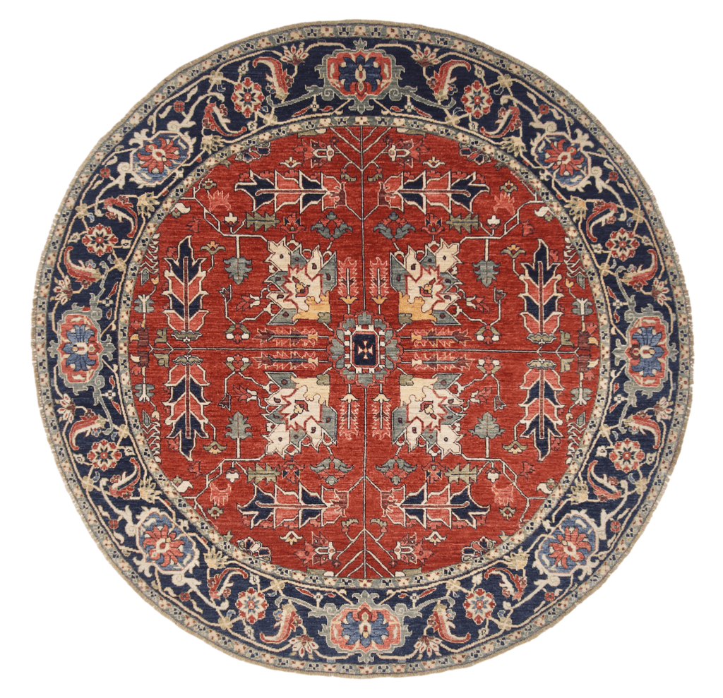 New Afghan Heriz-Style Round Rug — 7' Round