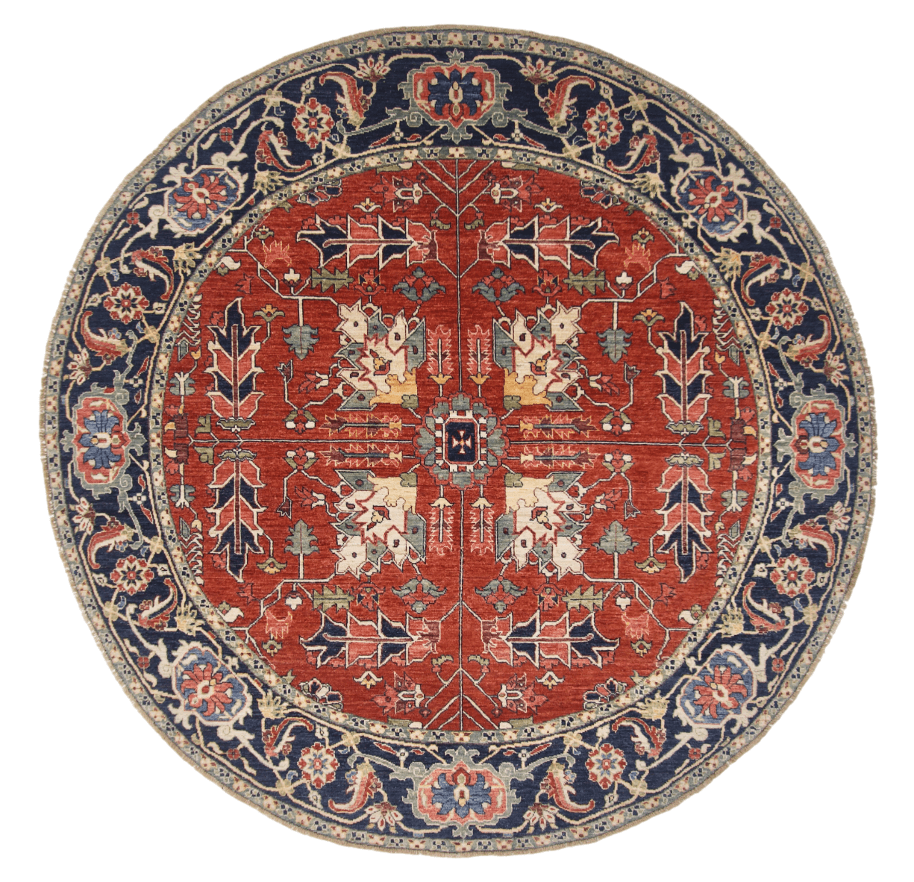 New Afghan Heriz-Style Round Rug — 7' Round