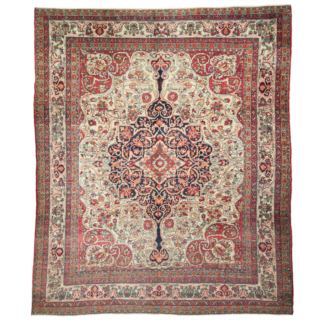 Antique Persian Kerman Carpet (1895–1910) – Hand-Knotted Wool 9x10
