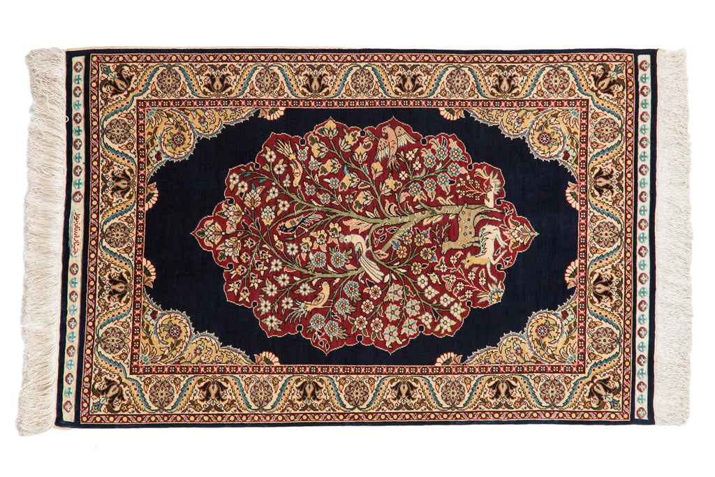 Vintage Turkish Hereke Pictorial Rug Mat — 1980s | 2' x 3'1"