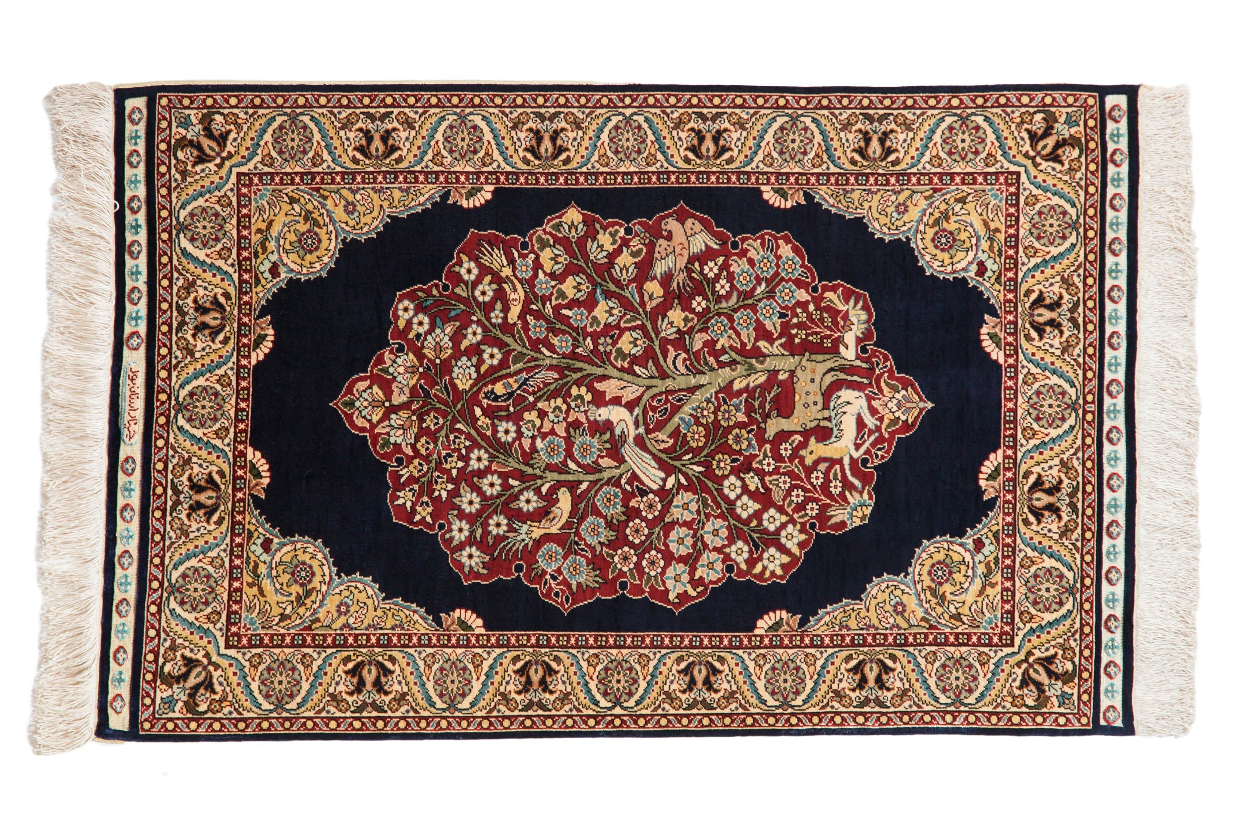 Vintage Turkish Hereke Pictorial Rug Mat — 1980s | 2' x 3'1"