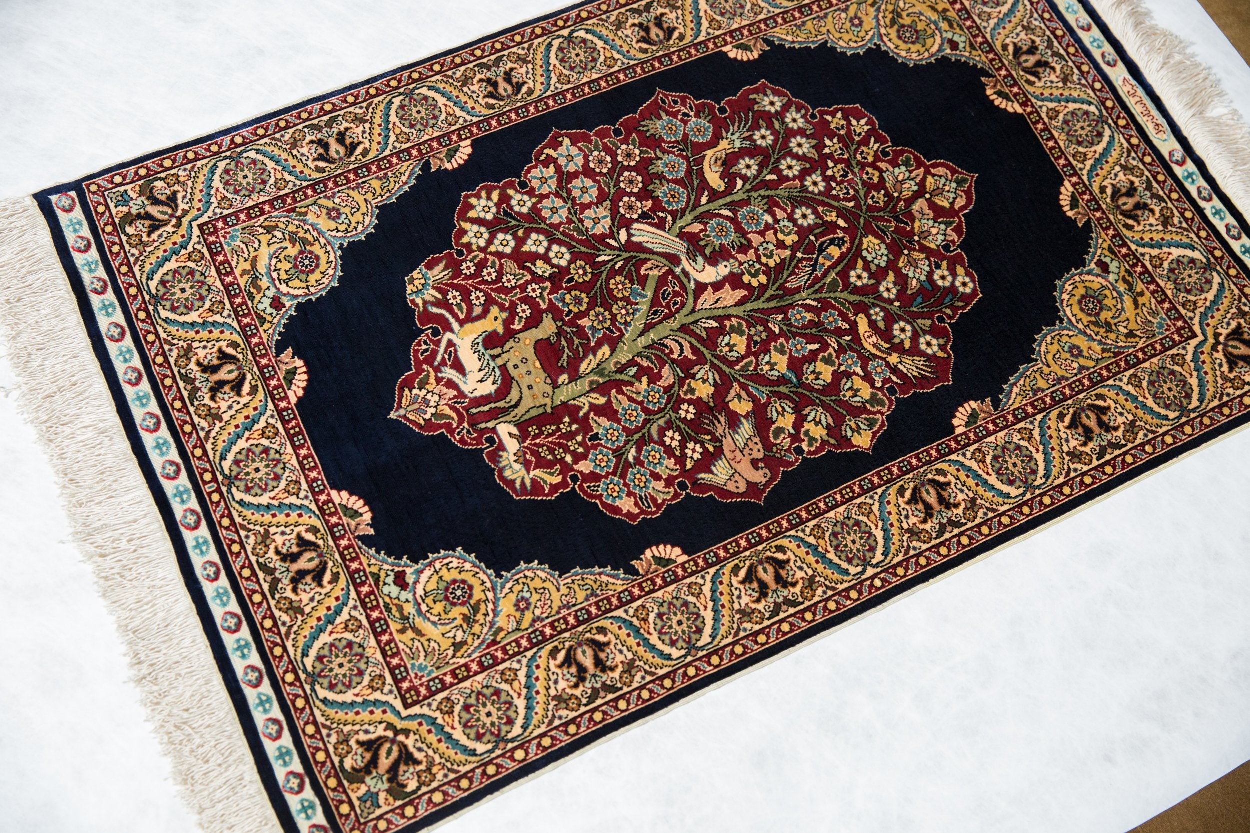 Vintage Turkish Hereke Pictorial Rug Mat — 1980s | 2' x 3'1"