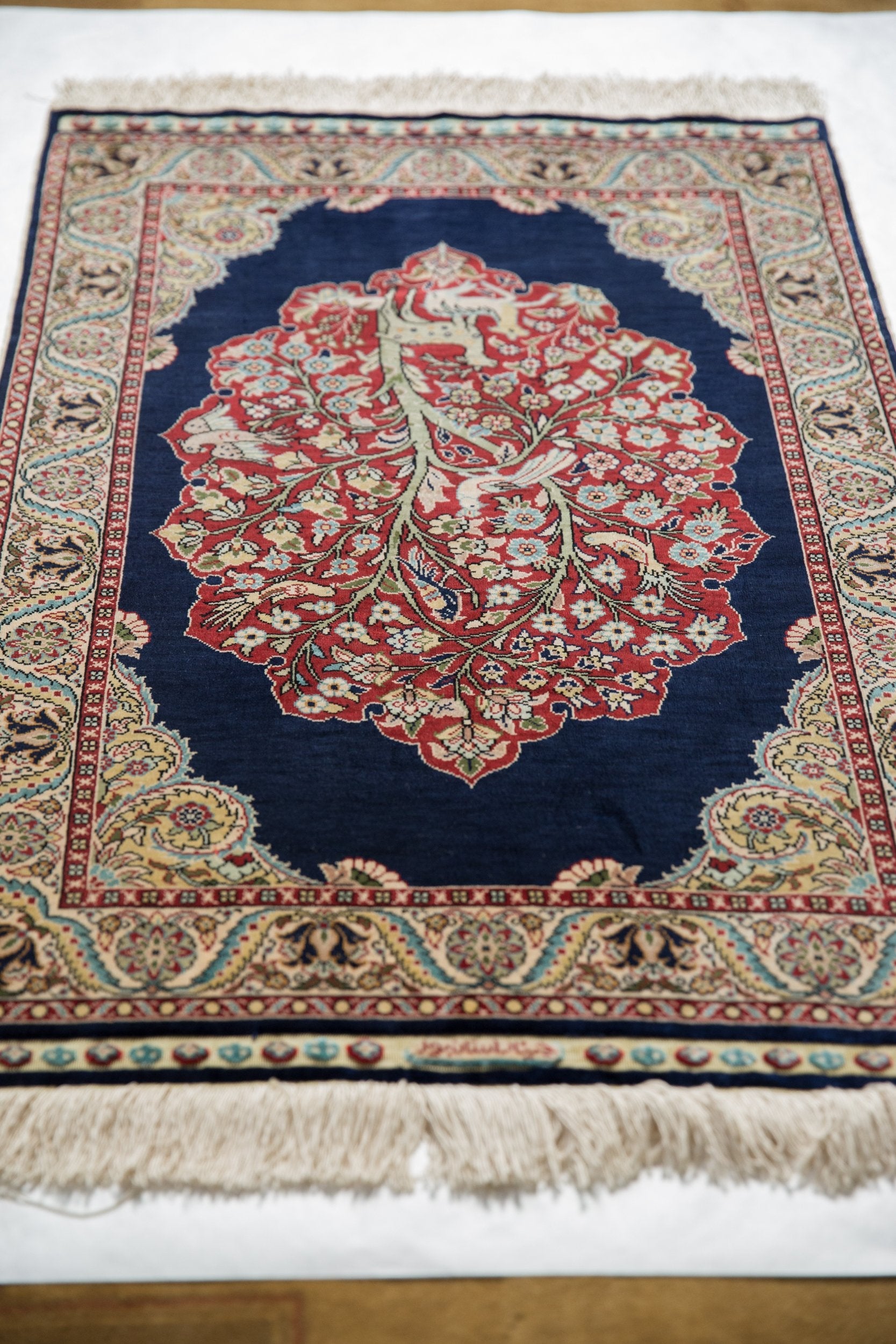 Vintage Turkish Hereke Pictorial Rug Mat — 1980s | 2' x 3'1"