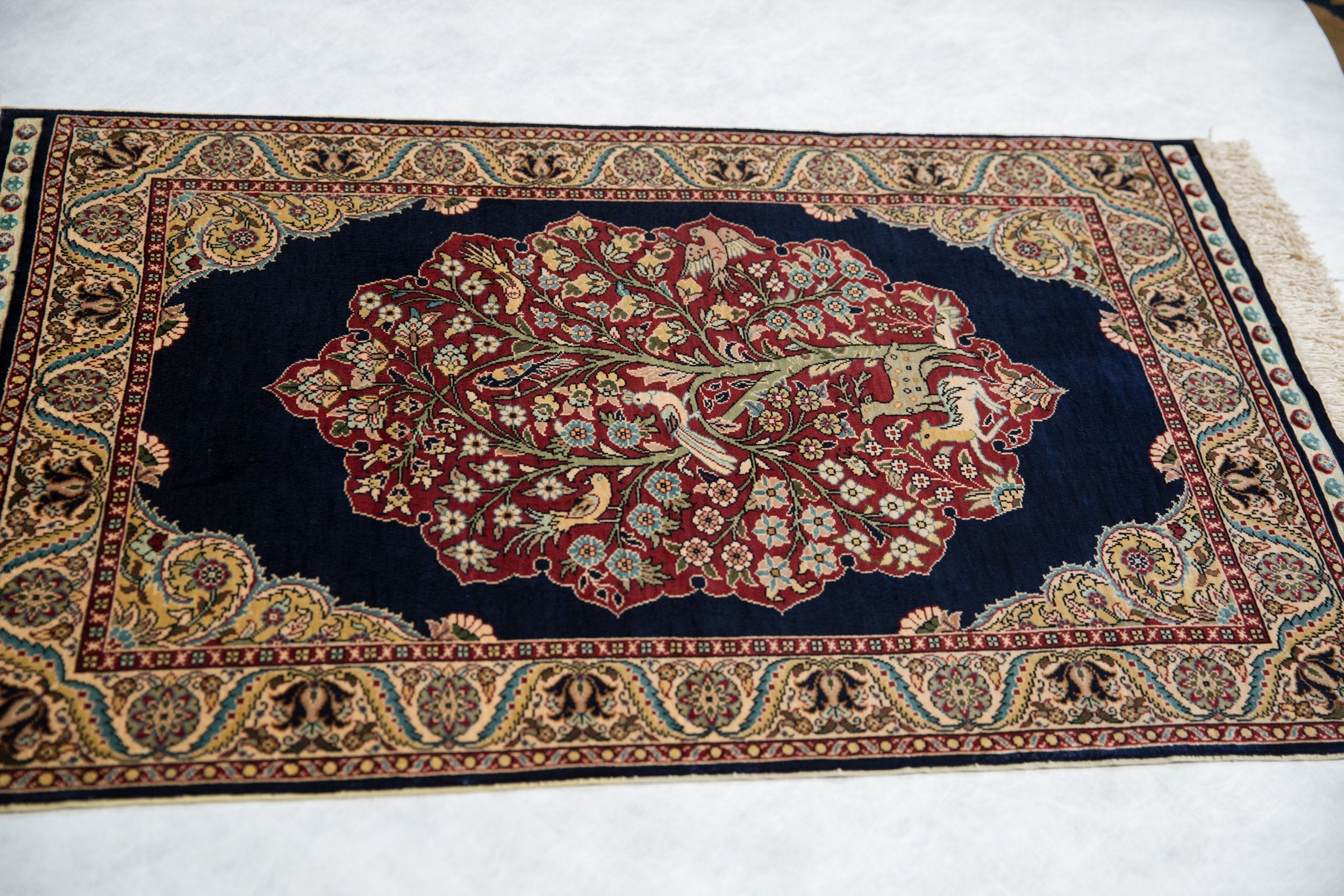 Vintage Turkish Hereke Pictorial Rug Mat — 1980s | 2' x 3'1"