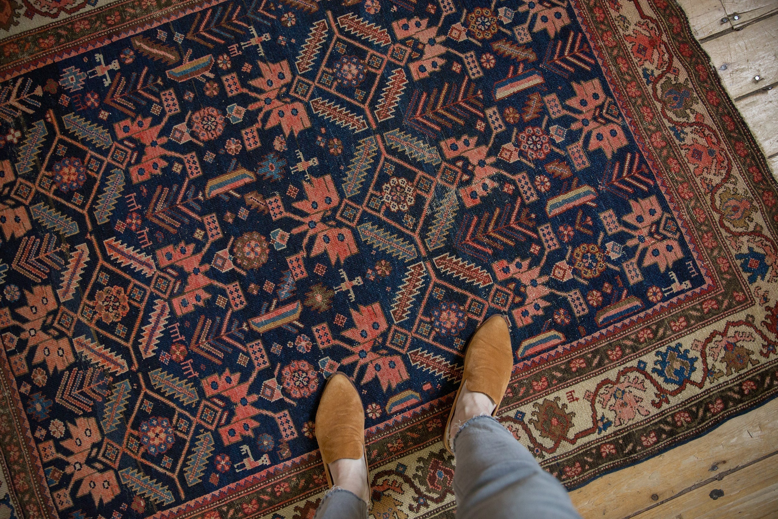 Antique Persian Malayer Square Rug — 1920s | 5' x 6'