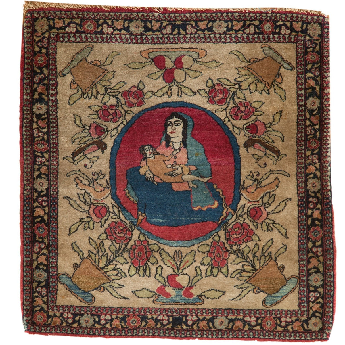 Antique Persian Isfahan Square Rug Mat — 1910s | 2'3" x 2'4"