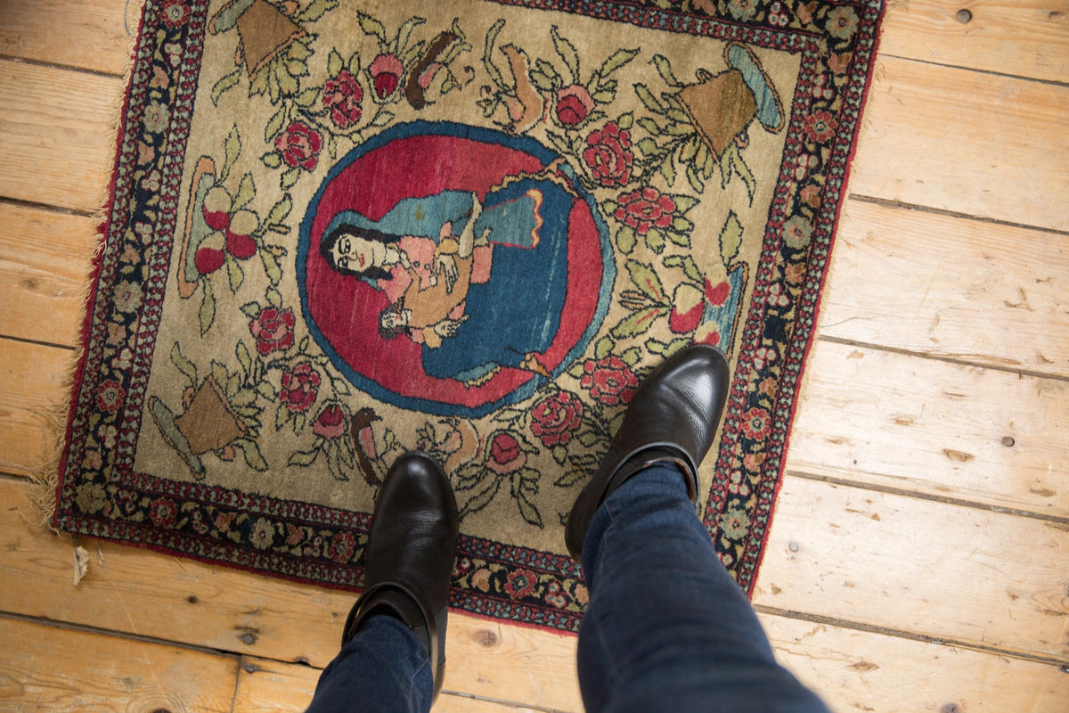 Antique Persian Isfahan Square Rug Mat — 1910s | 2'3" x 2'4"