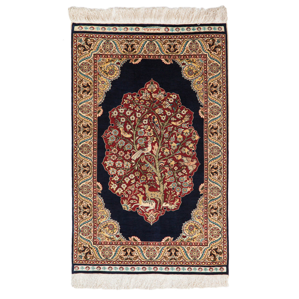 Vintage Turkish Hereke Pictorial Rug Mat — 1980s | 2' x 3'1"