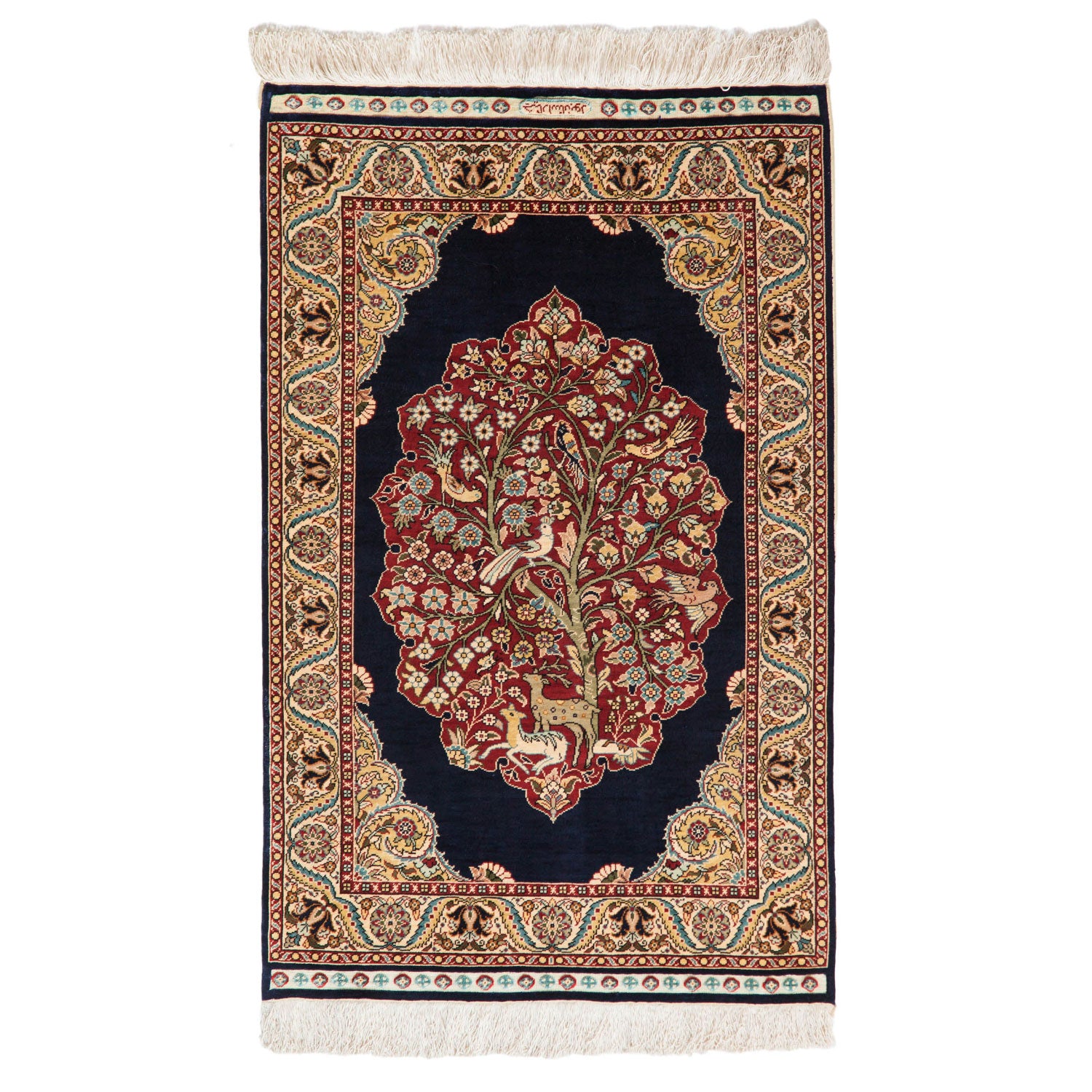 Vintage Turkish Hereke Pictorial Rug Mat — 1980s | 2' x 3'1"