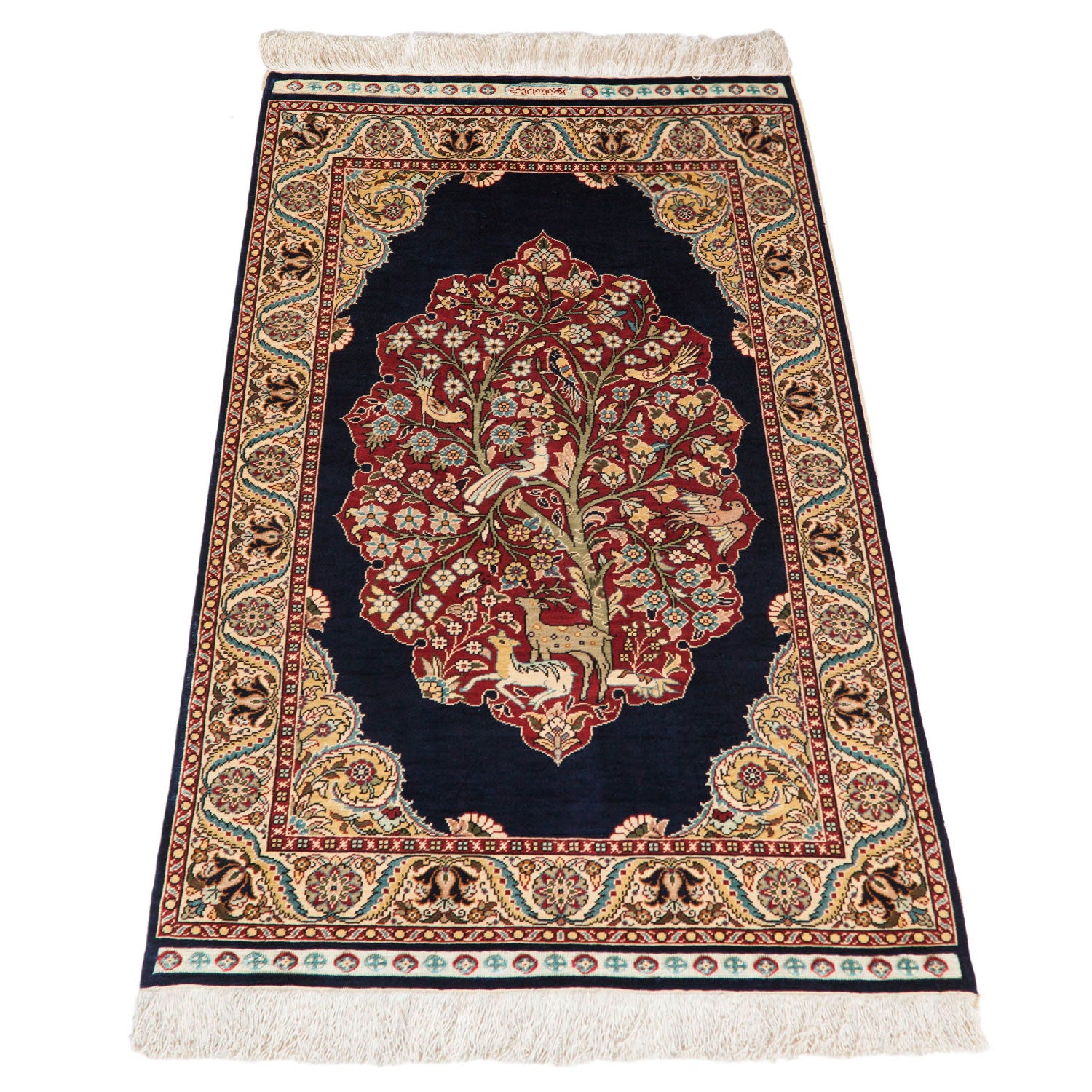 Vintage Turkish Hereke Pictorial Rug Mat — 1980s | 2' x 3'1"